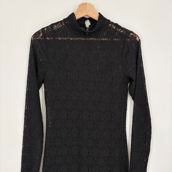Abercrombie & Fitch Long Sleeve Lace Maxi Dress, Sz Small, Mock Neck Witchy Goth - Picture 5 of 11